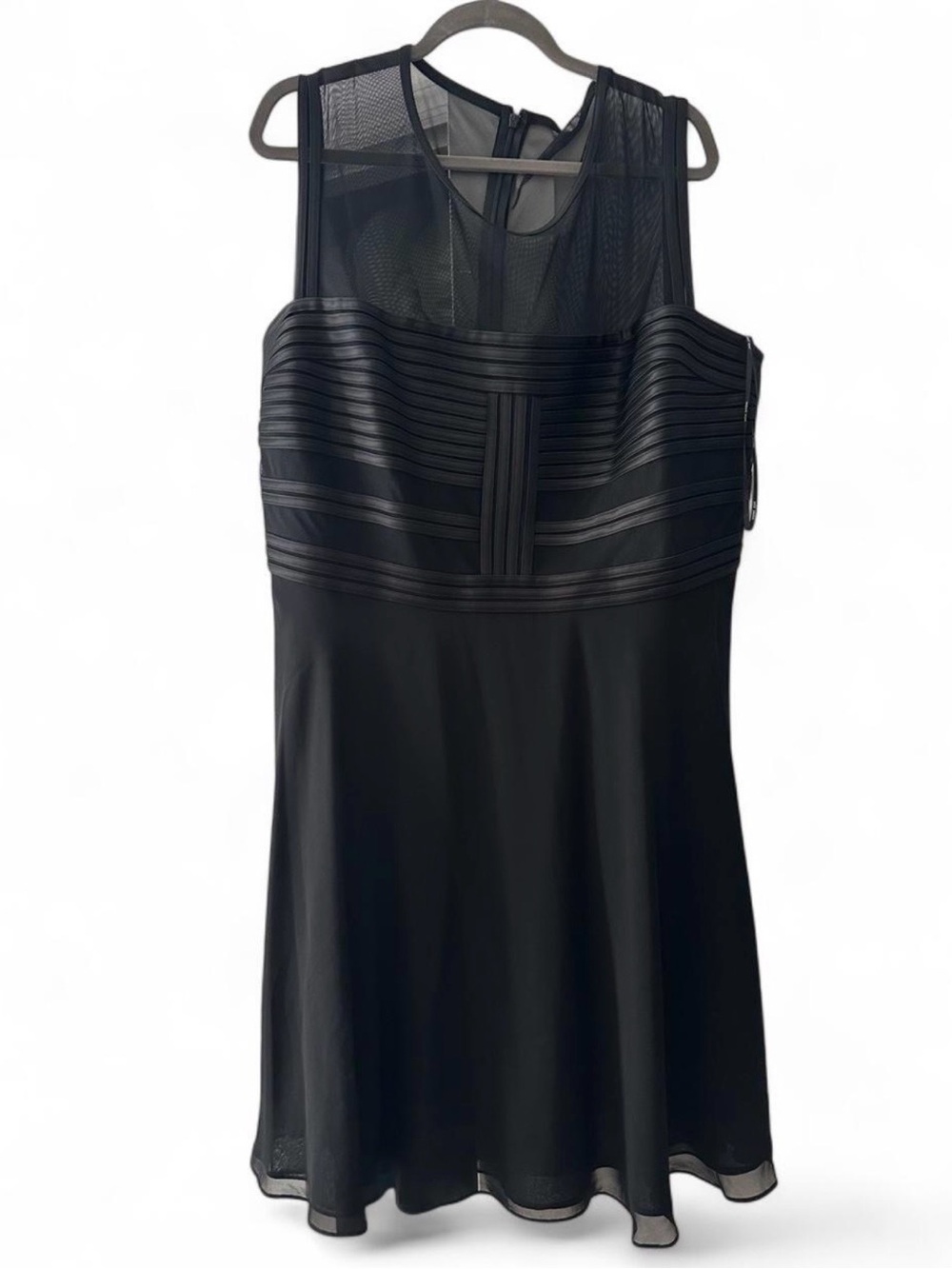 julia jordan Black Mesh Yoke A-Line Mini Dress with Banded Bodice